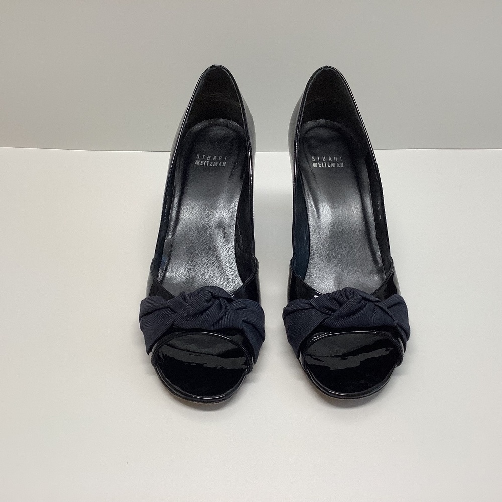 Stuart Weitzman Black Patent Leather Peep Toe Pumps Heels Size 9.5 - Picture 4 of 6